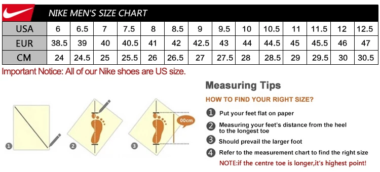 Nike Size Chart Shoes Men