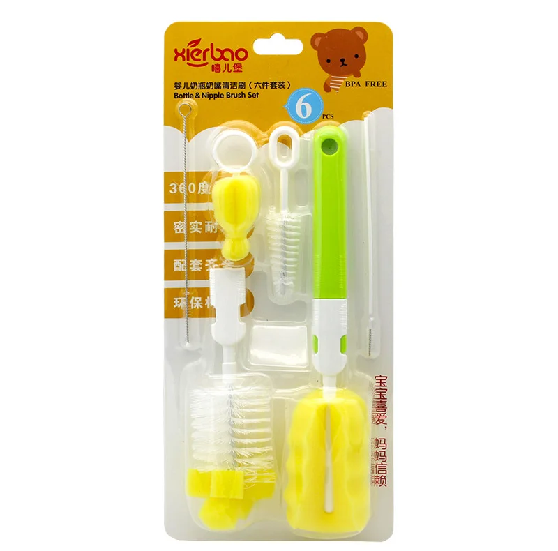 Bottle Brush Tool Set,Pacifier Brush Suction Pipe Brush 6-Piece Set,Bottle Cleaning Sponge Bottle Brush Tool Set