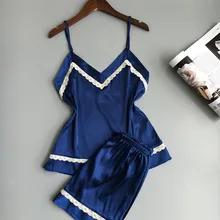 Летняя шелковая пижама для женщин Пижама атласная пижама пикантные пижамные наборы комплект из 2 предметов