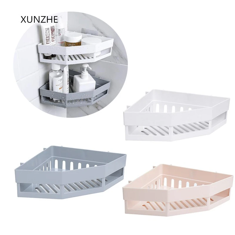 

XUNZHE Bathroom Corner Seat Drain Trays Bathroom Storage Rack Container with Stand Soap Shampoo Suction Sucker Storage Holder