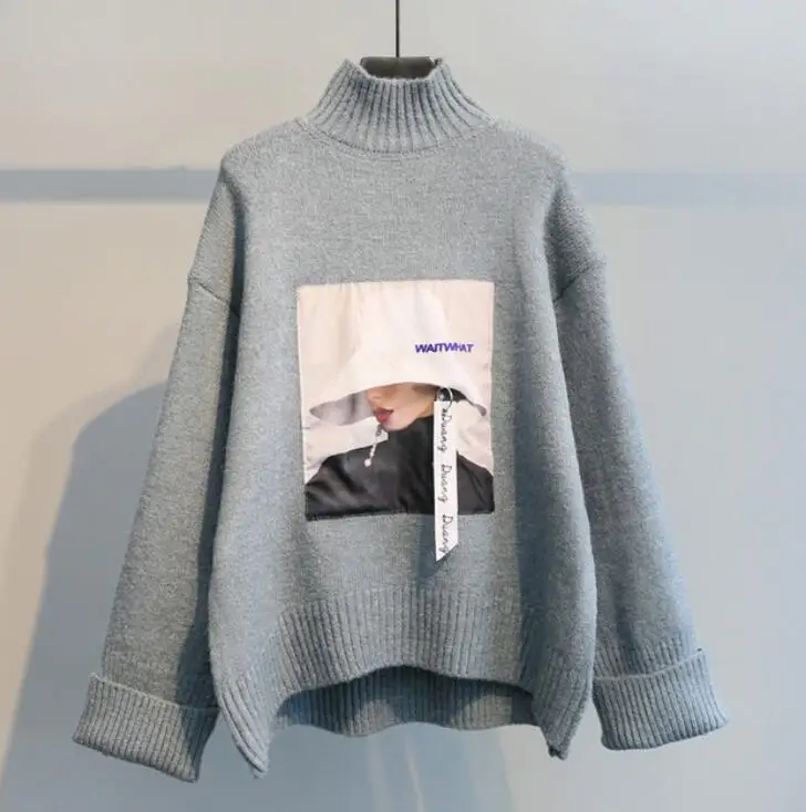 Короткий пуловер с высоким воротником, свитер для женщин, зима, свободные модные вязаные Джемперы для девочек