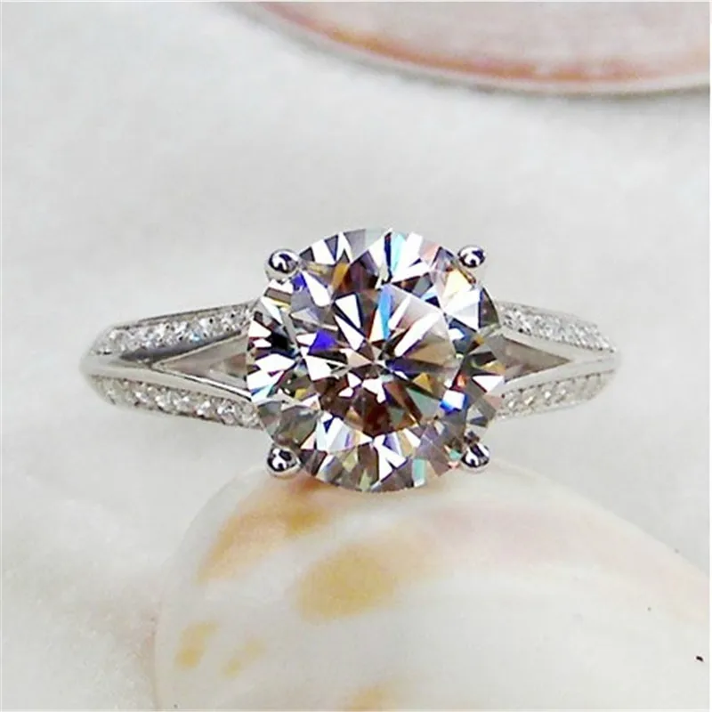 Оптовая продажа 18 карат белое золото синтетический алмаз Moissanite 3CT Помолвочное