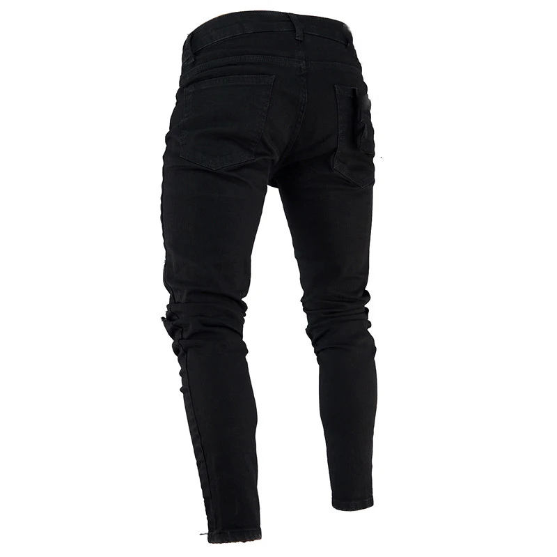 New Black Stretch Skinny Fit Bottom zipper Jeans Men Knee Ripped Distressed Hole biker jeans Pants Hip Hop Street Big Size XXXL