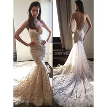 Новая мода Vestido De Noiva вышитые кружева на сетке с плеча свадебное платье с открытой спиной Милое Свадебное Платье-Русалка