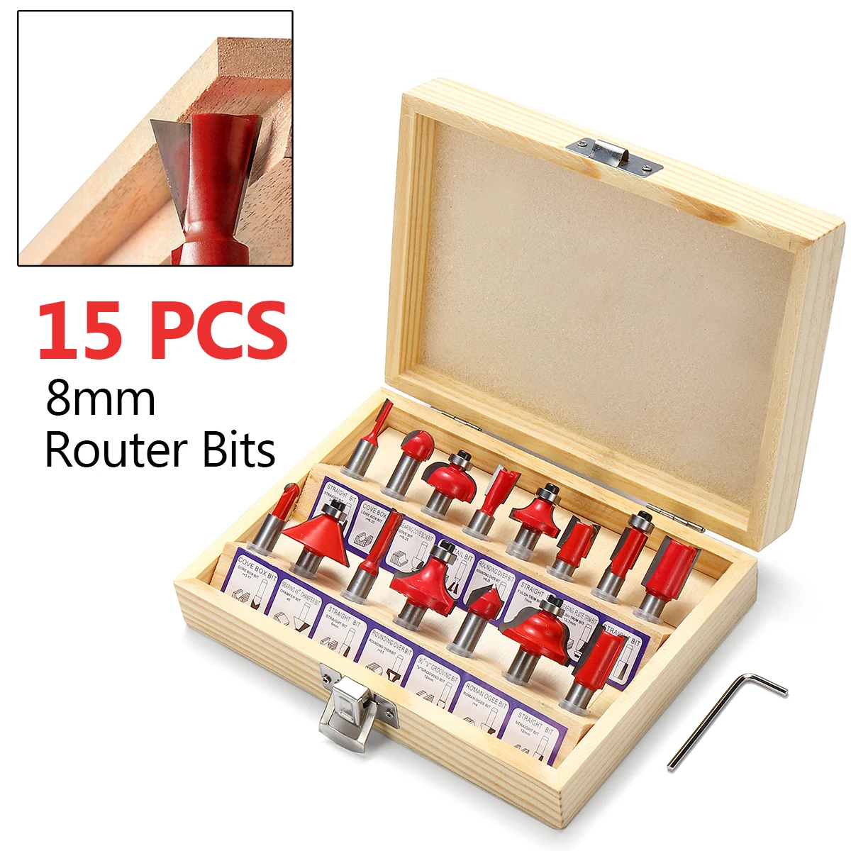 

15pcs 8mm Milling Cutter Shank Router Bit Tungsten Carbide Rotary Tool Wood Cutter for Woodworking Wood/DIY Engraving Cutting