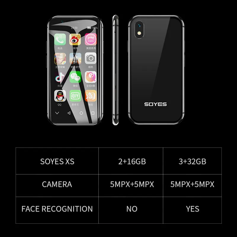 New 2019 Mini Smartphone XS 3'' 3GB+32GB 2GB+16B Android Face Recognion 1580mAh 4G Wifi Backup Pocket Cellphones PK 7S Melrose