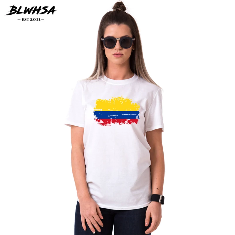 BLWHSA XS-XXL Casual Couple Clothes T-Shirts Colombia Flag Printing Tee Shirt Female Tees Tops Couple T Shirt for Lovers