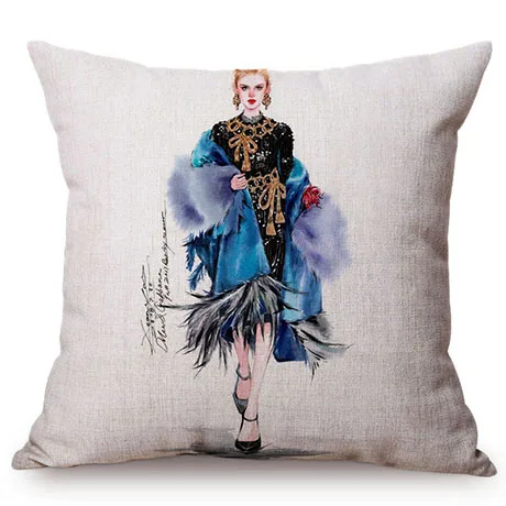 European Chic Woman Fashion Show Style Linen Cotton Sofa Pillowcase Beautiful Girl Room Decoration Cushion Cover Drop Shipping K106-1