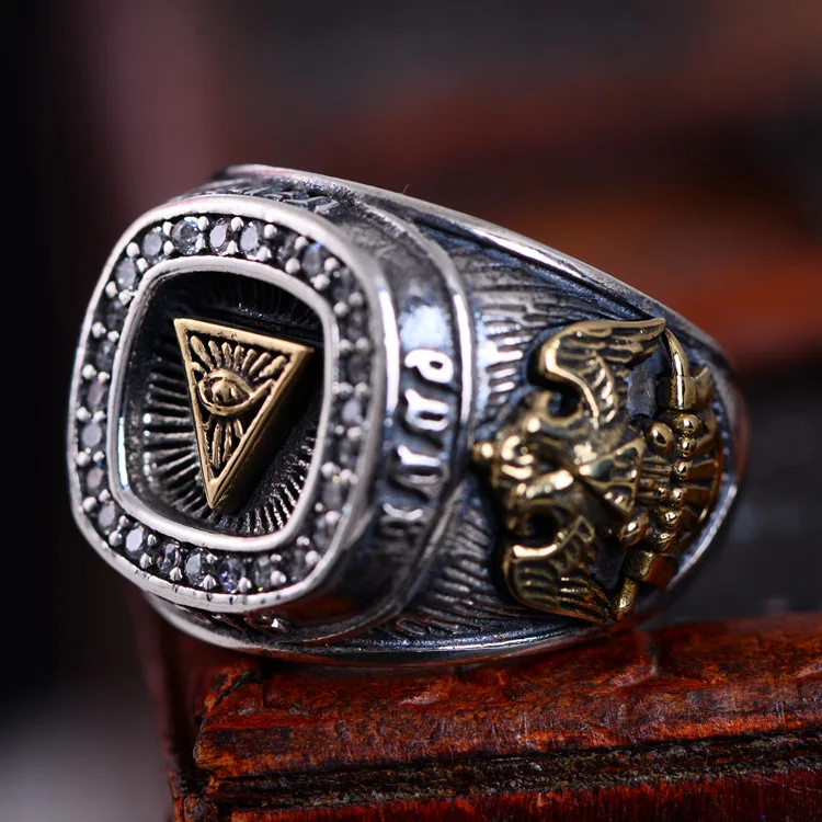 

925 silver domineering, European and American Harley God, omniscient eye, time ring, personality, retro, man ring, ring.