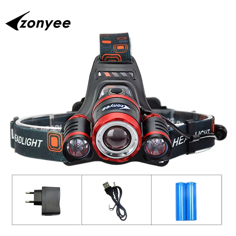 

Headlamp Flashlight forehed Head Torch Linterna XML T6 Headlight Rechargeable Camping Hunting 18650 Light Car/USB Charger 9000Lm