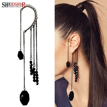 SHEEGIOR Boho Этнические длинные серьги-Крючки с кисточками для женщин винтажные бронзовые черные акриловые подвески Клипсы Серьги модные ювелирные изделия