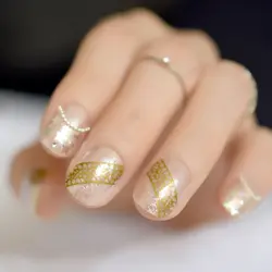 Маленькие круглые Топ Ясно Французский Накладные ногти Совет Shimmer Star Красочные Блеск золота с короткими салон поддельные украшены Типсы