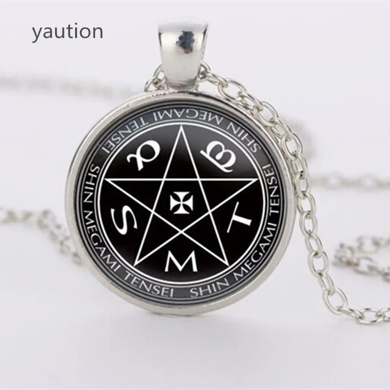 

1pcs Shin Megami SMT witchcraft pentagram glass pendant necklace vintage choker necklace bijouterie summer style movie jewelry