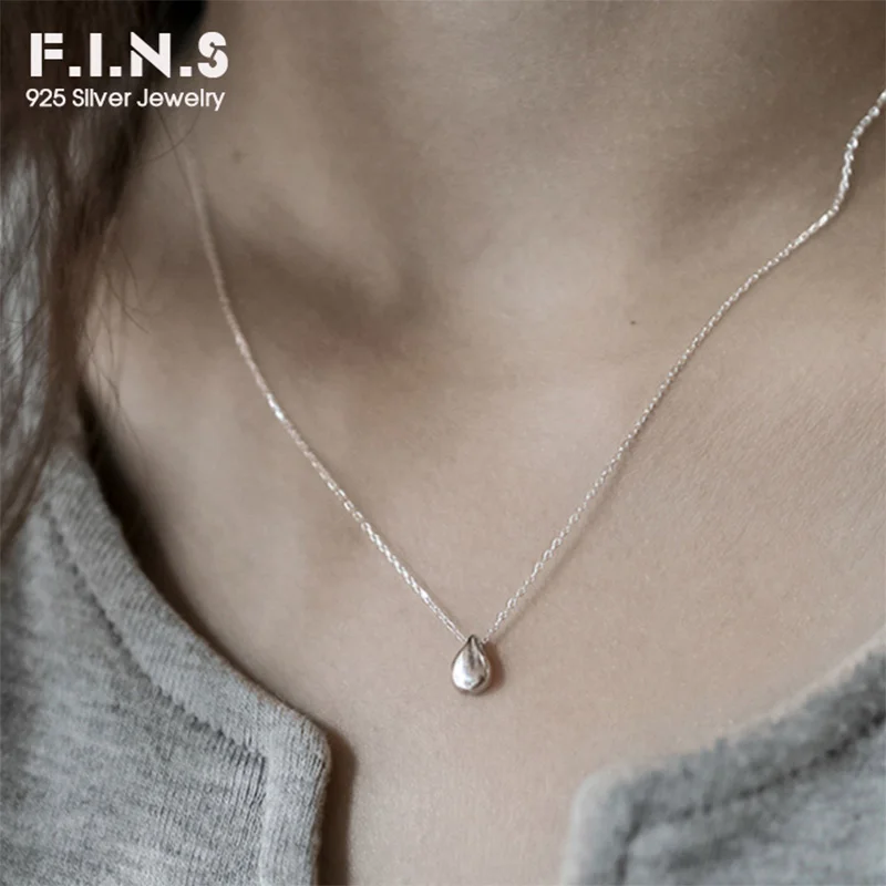 

F.I.N.S Minimalist Jewelry S925 Sterling Silver Water Drop Pendant Necklace Korean Fashion Necklace Women 925 Women's Pendants