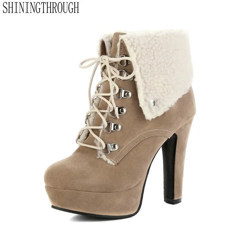 

2019 women fashion erogenous ankle snow boots round toe 12cm super high heel women shoes to keep warm in winter party shoes