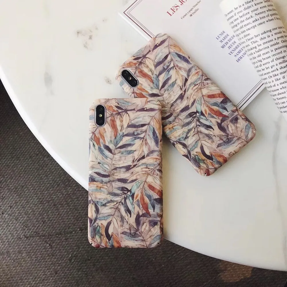 

New leaf illustration mobile phone case for iphoneXS Max/XR/X/7/8plus anti-fall all-inclusive jacket