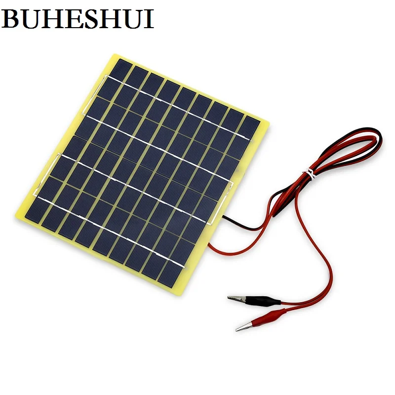 

BUHESHUI 5W 18V Polycrystalline Solar Panel Solar Cell+1M Cable Crocodile Clip For 12V Battery Charger High Quality