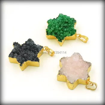 

Mixed Colors Crystal Cluster Hexagonal Star Pendant Of Gold Cladding Approx 30*30 mm