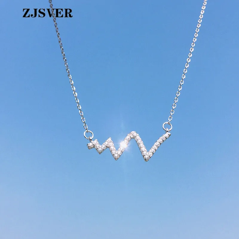 

ZJSVER Fine Jewelry 925 Sterling Silver Necklace Crysta Geometric Wave Pendant Simple Silver Clavicle Chain Women For Necklace