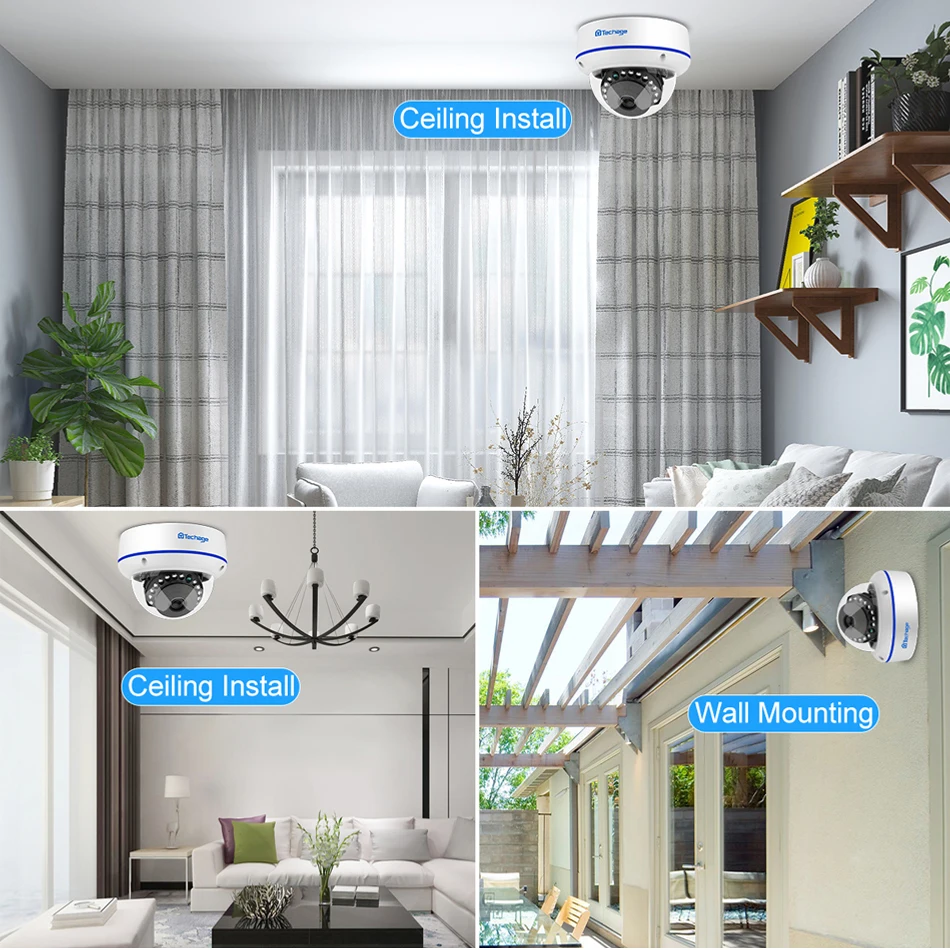 Câmera de Segurança Dome ao ar Onvif para Kit Techage 48 v Livre Indoor ip Câmera Vídeo Ntework Vigilância Sistema Nvr 4mp 5mp H.265 Poe 16 Câmeras de vigilância