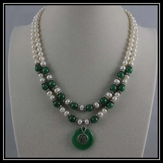 

Unique Pearls jewellery Store,Charming 2rows Green Jades White Freshwater Pearl Necklace.Charming Women Gift Birthday Jewelry