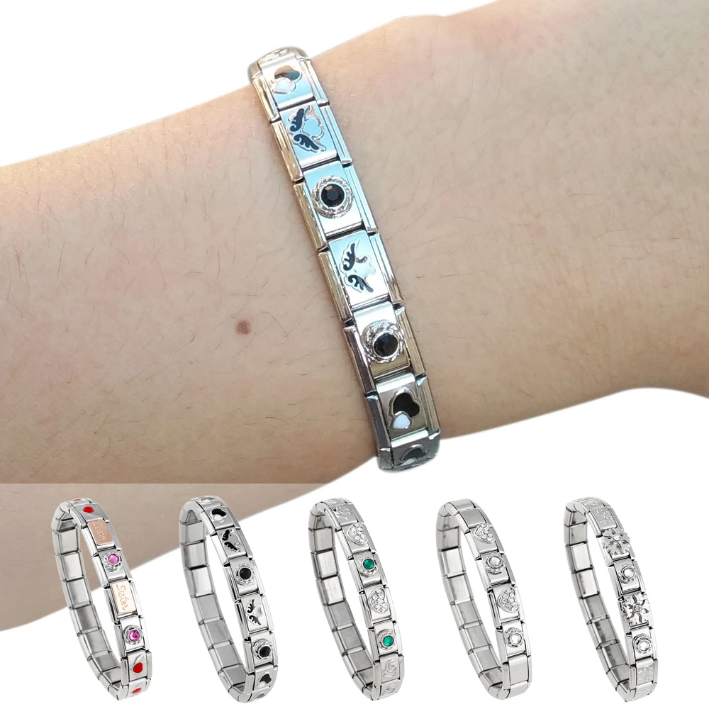 

2018 New Fashion Bracelets For Women Stainless Steel Bracelet Wing Heart Couple White Black Zircon Splicing Bangle Wholesale