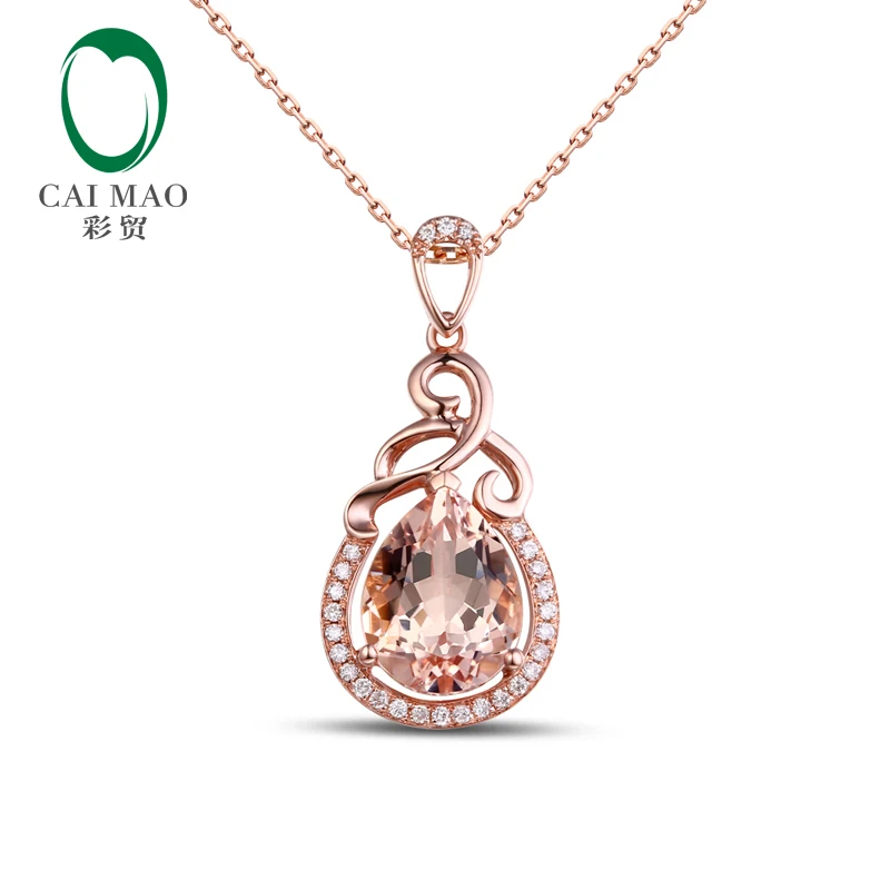 

Caimao 1.72ct VS Pear Cut Morganite & 0.10ct Natural Diamond 14k Rose Gold Engagement Pendant