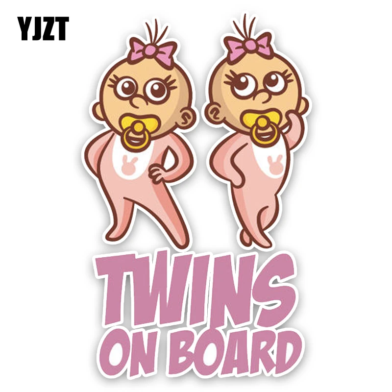 

YJZT 10.2*16.5CM Lovely Cartoon Car Sticker Decoration TWINS BABY ON BOARD Colored Graphic Warning Sign Decals C1-5608