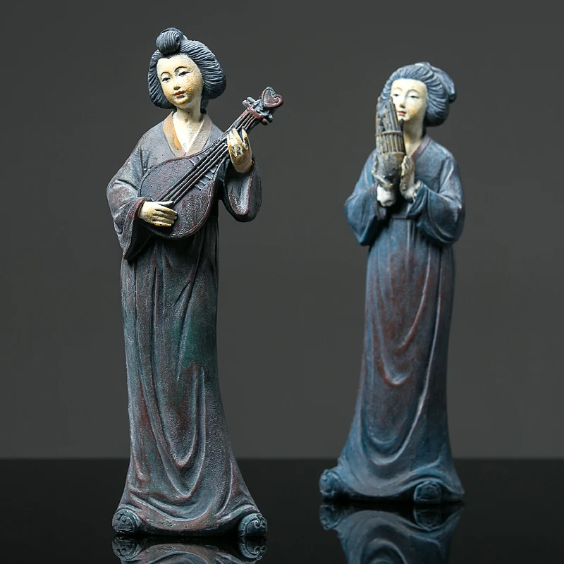 

Chinese Retro Tang Dynasty Lute Ladies Resin Character Decoration Creative Desktop Home Furnishing Decoration Crafts
