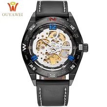 Top Fashion Brand Watch Men's Automatic Skeleton Mechanical Watch Men Sport Leather Watches Man Clock Relogio Masculino OUYAWEI sollen clock women skeleton automatic mechanical watch new arrival design women fashion casual leather watches relogio femininos