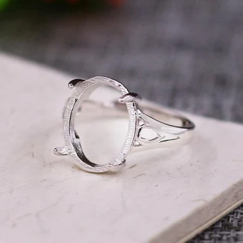 

Women Wedding Ring 925 Sterling Silver Setting 13x18mm Oval Cabochon Semi Mount Fine Jewelry Party Adjustable White Gold Color