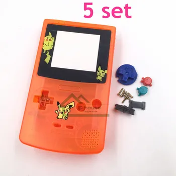 

5 set for Pikachu Version Clear Orange Full Shell Housing Replacement for Gameboy Color GBC Cover Case Colorful Buttons