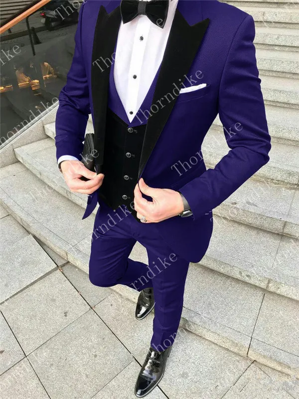 Красивый фиолетовый комплект из 3 предметов(пиджак+ брюки+ жилет), мужские деловые костюмы, смокинги, блейзеры, костюмы с пиковым отворотом, на заказ, лучшие мужские Женихи