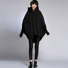 Новая женская парка с рукавами летучая мышь, зимняя куртка средней длины на утином пуху, свободная куртка с вязанными рукавами, женское Свободное пальто высокого качества