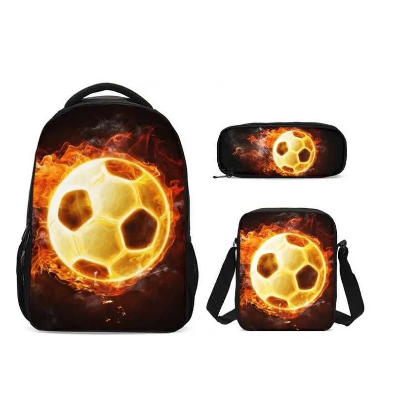 3 шт./компл. портфель школьные ранцы для мальчиков девочек крутой огненный футбол 3D печать рюкзаки книжная сумка повседневные рюкзаки Mochila Escolar
