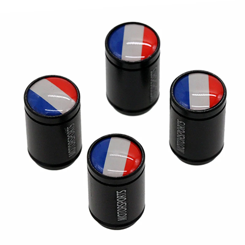 

HAUSNN 4Pcs/Set France Flag Black Aluminum Alloy Polish Car Wheel Tire Valve Caps Auto Tyre Air Stem Cap For Peugeot Citroen