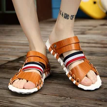 Роскошные Брендовые мужские сандалии; кожаные сандалии наивысшего качества; мужская летняя Уличная Повседневная обувь; дышащие тапочки; мужская пляжная обувь