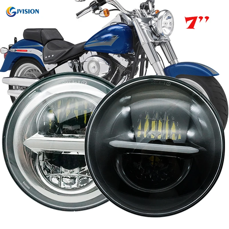 Черный/хром Мотоцикл 7 дюймов светодиодный налобный фонарь для Harley Softail тонкий Fat