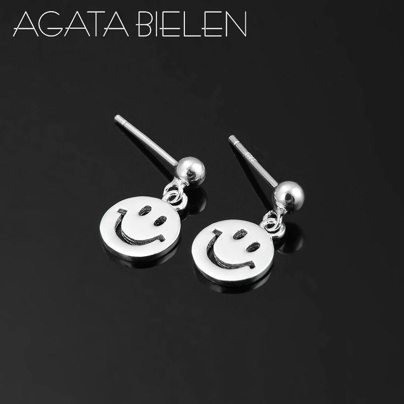 

100% real 925 Sterling Silver DIY gift good mood smiling face shape fine Dangle Earrings luxury fashion Jewelry