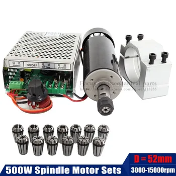 Free shipping 500w Air cooled spindle Motor +13pcs ER11 chuck + 52mm clamps + Power Supply speed governo