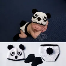 Черно-белый классический костюм с рисунком панды для малышей вязаная крючком Очаровательная панда шляпа пеленки и чехол для обуви одежда для малышей