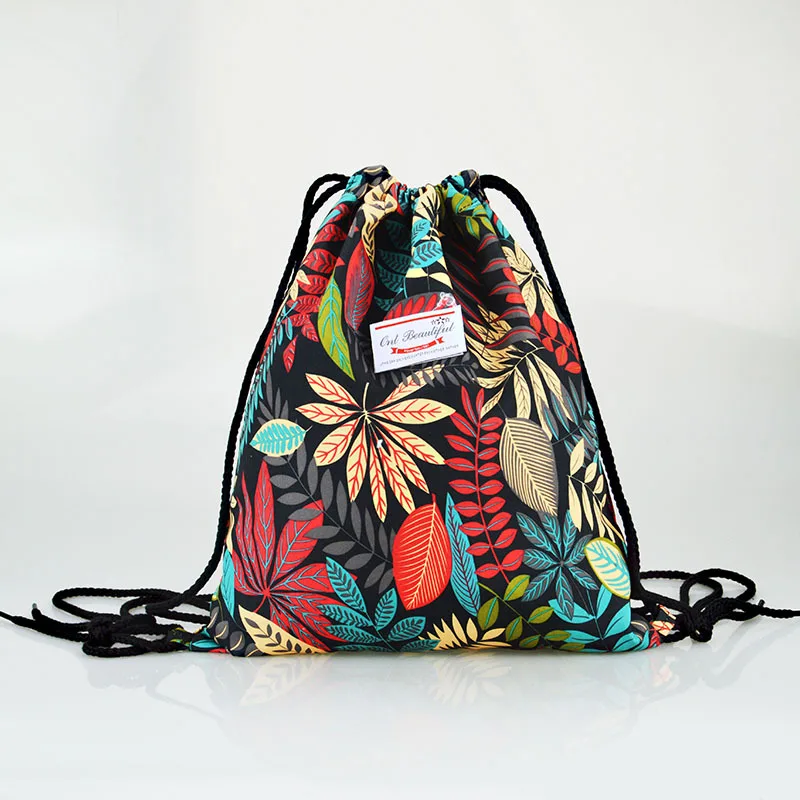 

Bundle Pocket Drawstring Backpack Female Hemp Leaf Schoolbag 3D Printing Bags Drawstring Backpack Bookbag New