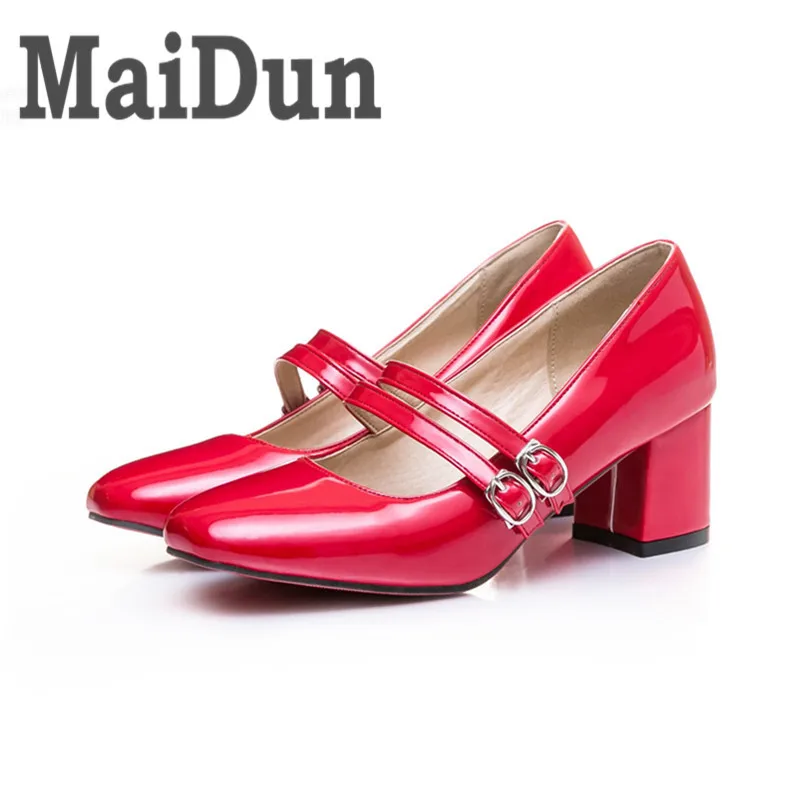 

Footwear Plus Size 34-43 Women Pumps Fashion Sexy Elegant Square Toe Sqaure Med Heels Woman Shoes Black Beige Red Pink Color