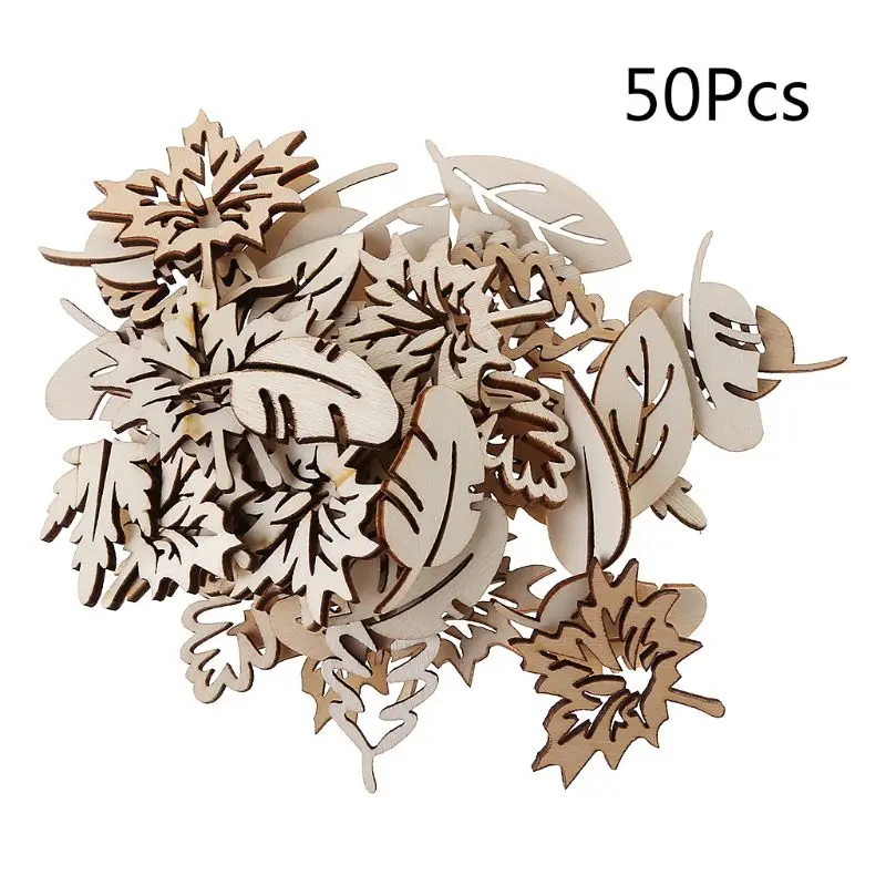 

50Pcs/Bag Laser Cut Wood Embellishment Wooden Shape Craft Wedding Decor