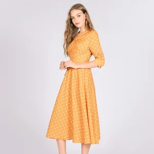 ONLY PLUS Yellow Polka Dot Dress V-Neck Summer Autumn Wrap Dress Vintage Long Women Dresses Casual V