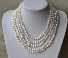 100 inches Long Pearl Jewellery,4-10mm White Color Freshwater Pearl Necklace,Baroque Pearl Jewelry,100% Real Pearls