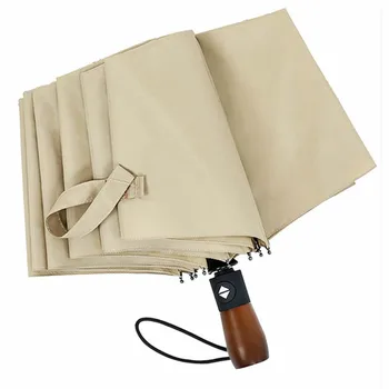 

Creative for men rain sun umbrella women automatic tri-fold folding 10 bone wooden handle business women's umbrella free sale c
