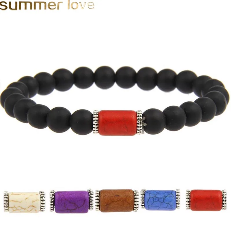 

8mm Black Matte Bead Bracelet Natural Stone Beads Bracelets With Colorful Charms Stretch Energy Jewelry For Women Men