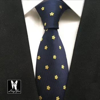 

Top Designer Tie 8cm Gentlemen Formal Necktie Navy Blue with Yellow Flowers Elegant Neckties