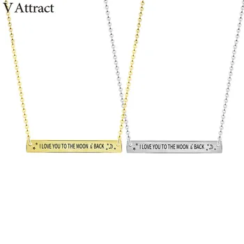 

V Attract 10pcs 2018 Stainless Steel I LOVE YOU TO THE MOON BACK Bar Necklace Valentine's Bijoux Femme Rose Gold Filled Choker